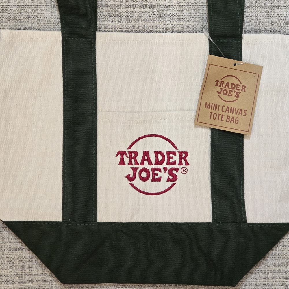 Trader Joe's Mini Canvas Tote Bag Green - Picture 3 of 4